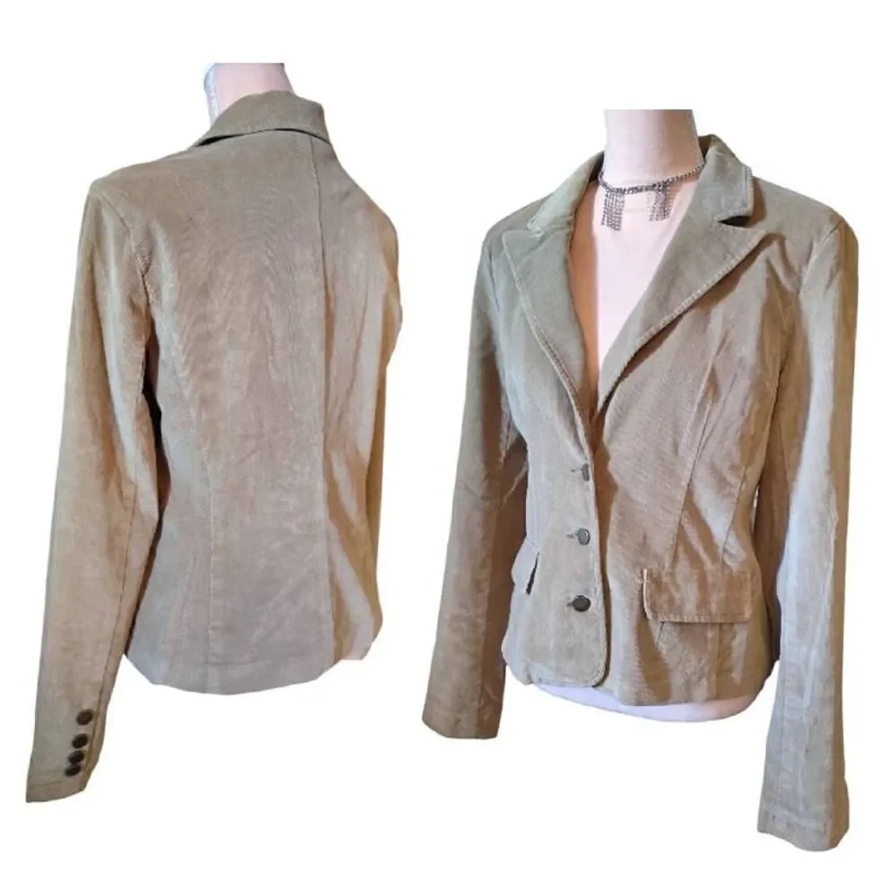 VTG Calvin Klein Beige Corduroy‎ Single Breasted Blazer Large *fits like Medium
